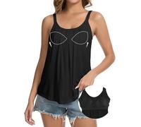 Joyshaper Vest Tops for Women Built in Bra Ladies Camisole Cami Summer Sleeveless Tank Loose Fit Pleated Shirts Black,L