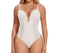 Joyshaper Women Backless Shapewear Bodysuit Tummy Control U Plunge Body Shaper Built in Bra Thong Wedding Party White,S