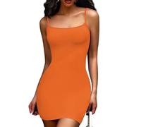 Joyshaper Women Sleeveless Bodycon Dresses Sexy Mini Dress Spaghetti Strap Cami Tight Short Sundress Ladies Summer Lounge Dress Orange,L