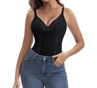 Joyshaper Women V Neck Vest Top Tummy Control Camisole Shapewear Mesh Body Shaper Waist Trainer Strappy Vest Singlet Undershirt, Black, XXL