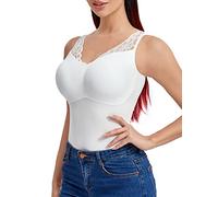 Joyshaper Women Vest Top Built-in Bra Slimming Tank Tummy Control Lace Tops Shaping Camisoles Shapewear Body Shaper White/Lace,S