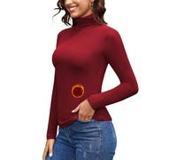 Joyshaper Women's Thermal Tops High Neck Long Sleeve Thermals Underwear Warm Basic Shirt Wine red L