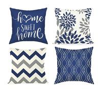 Joyshare Cushion Cover, 40 x 40 cm, Set of 4 with Home Sweet Home, Decorative Cushions Cover with Hidden Zip, Couch Cushion, Sofa Cushion Christmas 16 x 16-inch Blue