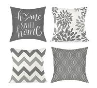 Joyshare Cushion Cover, 40 x 40 cm, Set of 4 with Home Sweet Home, Decorative Cushions Cover with Hidden Zip, Couch Cushion, Sofa Cushion Christmas 16 x 16-inch Grey