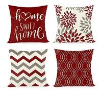 Joyshare Cushion Cover, 40 x 40 cm, Set of 4 with Home Sweet Home, Decorative Cushions Cover with Hidden Zip, Couch Cushion, Sofa Cushion Christmas 16 x 16-inch Red