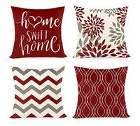 Joyshare Cushion Cover, 45 x 45 cm, Set of 4 with Home Sweet Home, Decorative Cushion Cover with Hidden Zip, Couch Cushion, Sofa Cushion Christmas (18"x18", Red)