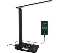 joyshie UK Plug Wireless Charging Desk Lamp - Dimmable LED Table Lamp with USB Port, 5 Lighting Modes, Touch Control for Study, Reading, Bedroom, Office (Energy Efficient)