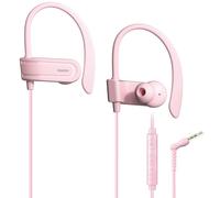 Joysico Wired Over Ear Earbuds with Microphone Volume Control Ear Hook and Case, Sweatproof Sport Earphones for Running Exercise Gym Workout, Wrap Around Headphones for Cellphones, Laptop, Tablet Pink