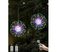 Joysing Firework Lights 2 Pack 150 LED Starburst Lights Battery Operated with Remote, 8 Modes Christmas Lights Waterproof Outdoor Hanging Christmas Decorations for Garden Party Wedding- Multicolor