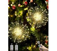 Joysing Firework Lights 2 Pack 180 LED Starburst Lights Battery Operated | with Remote 8 Modes Christmas Lights Waterproof Outdoor Hanging Christmas Decorations for Garden Party Wedding- Warm White