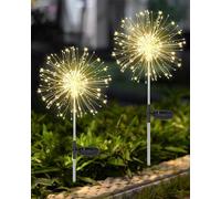 Joysing Firework Solar Lights Outdoor Garden 2 Pack 120 LED Solar Firework Light, 8 Modes Garden Lights Waterproof Starburst Light for Lawn Patio Pathway Decorative - Warm White