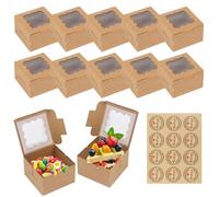 JOYSKY 10 Cupcake Boxes Individual 102 x 102 x 67 mm Cookie Box Single Cupcake Boxes with Windows and 12 Stickers Suitable for Cupcakes Desserts Pastries Cookies Petits Fours Candies Pies and Gifts