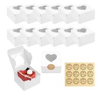 JOYSKY 12 Pcs White Cupcake Boxes Paper Cake Box Bakery Pastry Boxes with Windows and 12 Stickers Kraft Candy Boxes for Cupcakes Desserts Pastries Cookies Small Cakes Candy Pies & Gifts