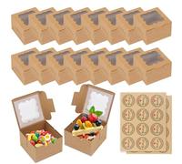 JOYSKY 16 Cupcake Boxes Individual 102 x 102 x 67 mm Cookie Box Single Cupcake Boxes with Windows and 24 Stickers Suitable for Cupcakes Desserts Pastries Cookies Petits Fours Candies Pies and Gifts