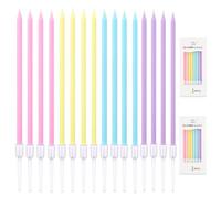 JOYSKY 24 Pcs Rainbow Birthday Candles,Tall Pastel Cake Candles,Cake Candles with Holders,Pastel Birthday Candles for Cakes, Celebration Cake Topper Decoration for Birthday Party, Graduation, Festival