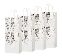JOYSKY 8 Pcs 6x3x8.5 Inch Party Bags With Handles - Rose Gold Dot Gift Bags for Wedding, Bridal Shower, Bachelorette - White Paper (White)