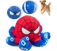 JoySolar 2 in 1 Plush Dog Toy - Red Interactive Rip and Reveal Dog Toy with Squeaky Spikey Ball Inside for Small Medium Pets