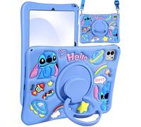 JoySolar for iPad Pro 11 inch M4 Case - Soft Silicone Cute Cartoon Tablet Case with Rotating Stand & Detachable Shoulder Strap, Shockproof Cover for Kids Boys Girls, Blue