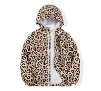 JOYSON Girls Rain Lightweight Jacket Waterproof hooded Windbreaker Jacket for Kids Outdoor Softshell Raincoat with Mesh Lining Brown Leopard Print 4-5 Years