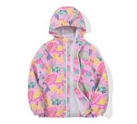 JOYSON Girls Rain Lightweight Jacket Waterproof hooded Windbreaker Jacket for Kids Outdoor Softshell Raincoat with Mesh Lining Pink Dinosaur Print 9-10 Years