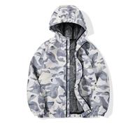 JOYSON Kid Boys Rain Jacket Outdoor Waterproof Jacket Lightweight Windbreaker Breathable Raincoat with Hood Mesh Lining Light Grey Camo 4-5 Years