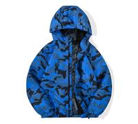 JOYSON Kid Boys Rain Jacket Outdoor Waterproof Jacket Lightweight Windbreaker Breathable Raincoat with Hood Mesh Lining Black Blue Print 4-5 Years