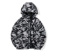 JOYSON Kid Boys Rain Jacket Outdoor Waterproof Jacket Lightweight Windbreaker Breathable Raincoat with Hood Mesh Lining Black Gray Camo 9-10 Years