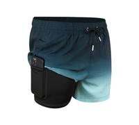 JOYSON Mens Swim Trunks with Compression Liner Quick Dry 5" Beach Shorts Workout Shorts with Pockets, Nile Blue, L