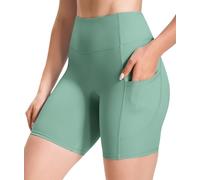 JOYSPELS Cycling Shorts Women with Pockets High Waisted Non See Through Womens Activewear Shorts for Gym Workout Running Yoga Sport Exercise UK Granite Green S