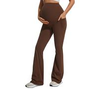 JOYSPELS Maternity Flare Leggings Over The Belly with Pockets - Soft, Comfortable Pregnancy Yoga & Daily & Work Pants, Coffee, S