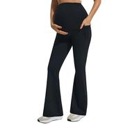 JOYSPELS Maternity Flare Leggings Over The Belly with Pockets - Soft, Comfortable Pregnancy Yoga & Daily & Work Pants, Black, XS