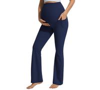 JOYSPELS Maternity Flare Leggings Over The Belly with Pockets - Soft, Comfortable Pregnancy Yoga & Daily & Work Pants, Pageant Blue, S