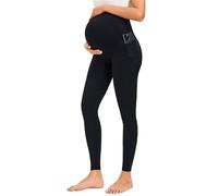 JOYSPELS Maternity Leggings Over The Belly with Pockets Non-See-Through Workout Pregnancy Leggings, Black, S