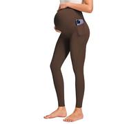JOYSPELS Maternity Leggings Over The Belly with Pockets Non-See-Through Workout Pregnancy Leggings, Cappuccino, Large