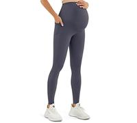JOYSPELS Maternity Leggings Over The Belly with Pockets Non-See-Through Workout Pregnancy Leggings, Grey-1, M