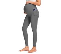 JOYSPELS Maternity Leggings Over The Belly with Pockets Non-See-Through Workout Pregnancy Leggings, Grey, Large