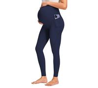 JOYSPELS Maternity Leggings Over The Belly with Pockets Non-See-Through Workout Pregnancy Leggings, Navy, Large