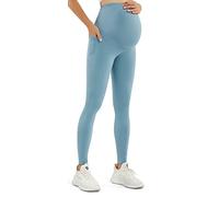 JOYSPELS Maternity Leggings Over The Belly with Pockets Non-See-Through Workout Pregnancy Leggings, Teal Blue-1, S