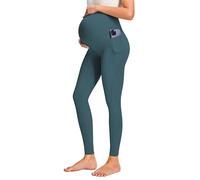 JOYSPELS Maternity Leggings Over The Belly with Pockets Non-See-Through Workout Pregnancy Leggings, Teal Blue, XL
