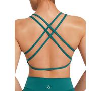 JOYSPELS Silky Smooth Comfort Sports Bras for Women Open Back Padded Medium Support Workout Tops, Blackish Green, XS