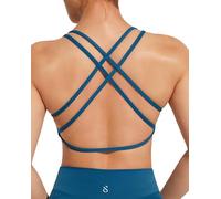 JOYSPELS Silky Smooth Comfort Sports Bras for Women Open Back Padded Medium Support Workout Tops, Navy Blue, XS