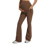JOYSPELS Smooth Feeling Flare Maternity Leggings Over The Belly with Pockets Soft Bootcut Pregnancy Yoga Pants, Tiramisu, Large