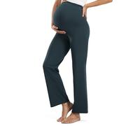 JOYSPELS Smooth Feeling Wide-Leg Maternity Leggings Over The Belly Soft Pregnancy Yoga Lounge Pants for Women, Blackishgreen, Large