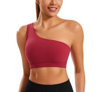 JOYSPELS Smooth Sports Bras for Women One Shoulder Low Impact Asymmetrical Workout Tops Padded Yoga Right Shoulder Strap Bra, Jester Red, M