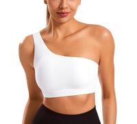 JOYSPELS Smooth Sports Bras for Women One Shoulder Low Impact Asymmetrical Workout Tops Padded Yoga Right Shoulder Strap Bra, White, S