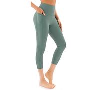 JOYSPELS Women's Gym Capri Leggings with Pockets - High Waisted Tummy Control Cropped Yoga Pants for Workout, Running, Daily Leisure Sage M