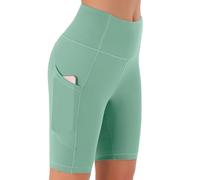 JOYSPELS Womens High Waist Cycling Shorts with Pockets Granite Green S