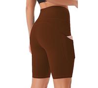 JOYSPELS Womens High Waisted Activewear Sports Shorts - Workout Gym Sports Running Shorts Yoga Cycling Shorts for Womens with Pockets - Tiramisu - XL