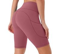 JOYSPELS Womens High Waisted Activewear Sports Shorts - Workout Gym Sports Running Shorts Yoga Cycling Shorts for Womens with Pockets - Red - M