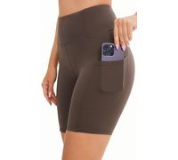 JOYSPELS Womens High Waisted Activewear Sports Shorts - Workout Gym Sports Running Yoga Cycling Shorts with Pockets - Iron - XS